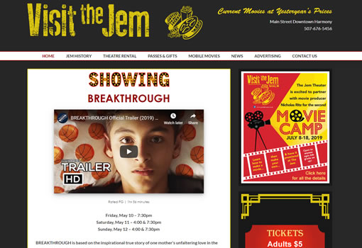 JEM Movie Theatre - One Screen Family Owned Movie Theater in Harmony MN